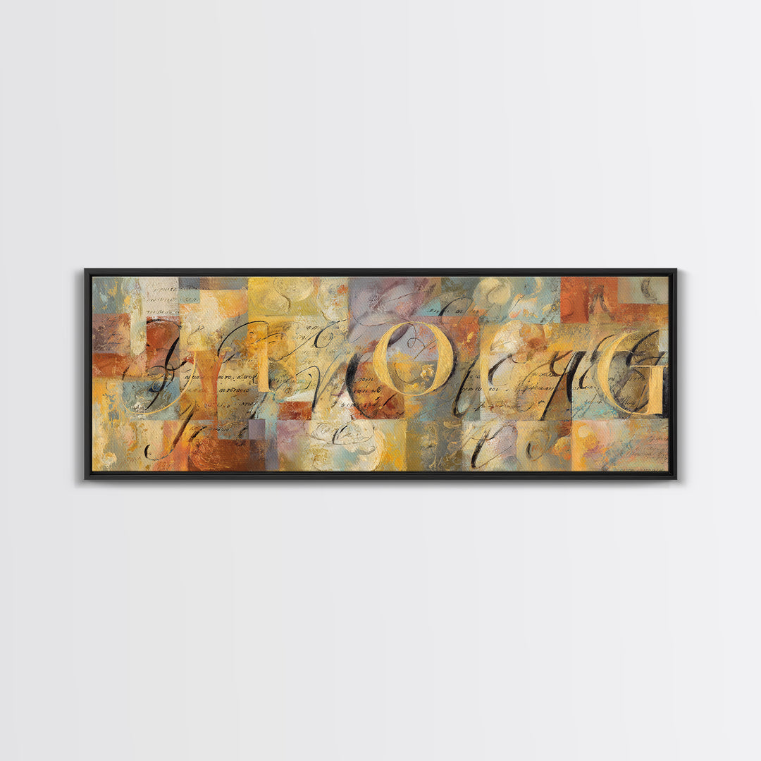 French Script Flourishes Without Readable Text Framed Canvas Print, French Country Art, Digital Art, Farmhouse Decor, Country, FCA-3x1-58