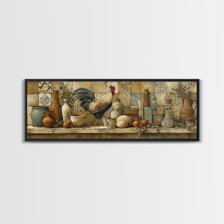 Rooster Portrait in Rustic French Palette Canvas Print, French Country Art, Farmhouse Decor, Oil Painting, Country, FCA-3x1-66