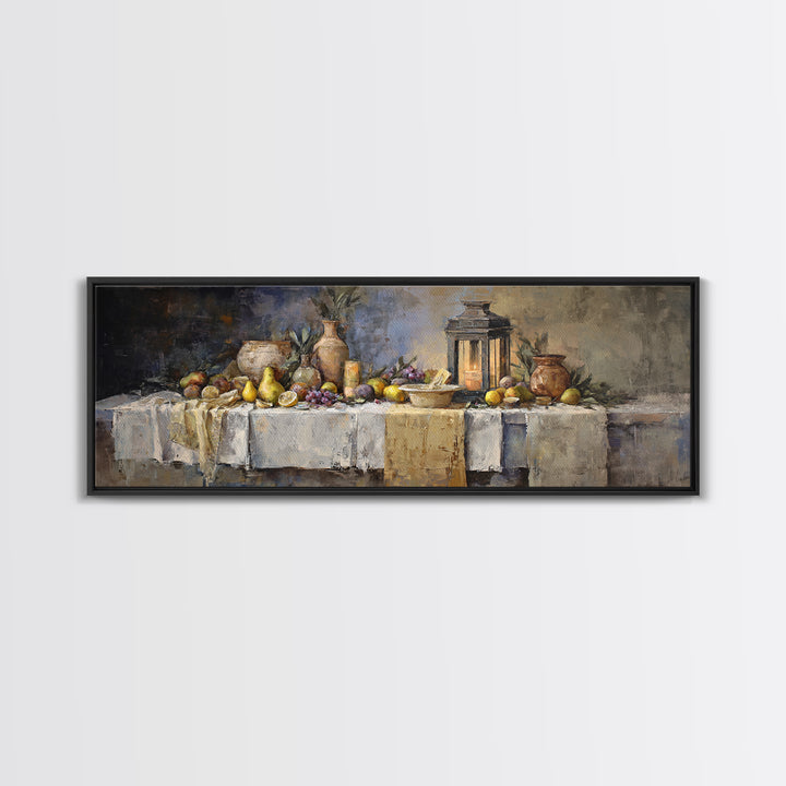 Pear Still Life on Linen Tablecloth Framed Canvas Print, French Country Art, Room Decor, Farmhouse Decor, Abstract Art, Country, FCA-3x1-68
