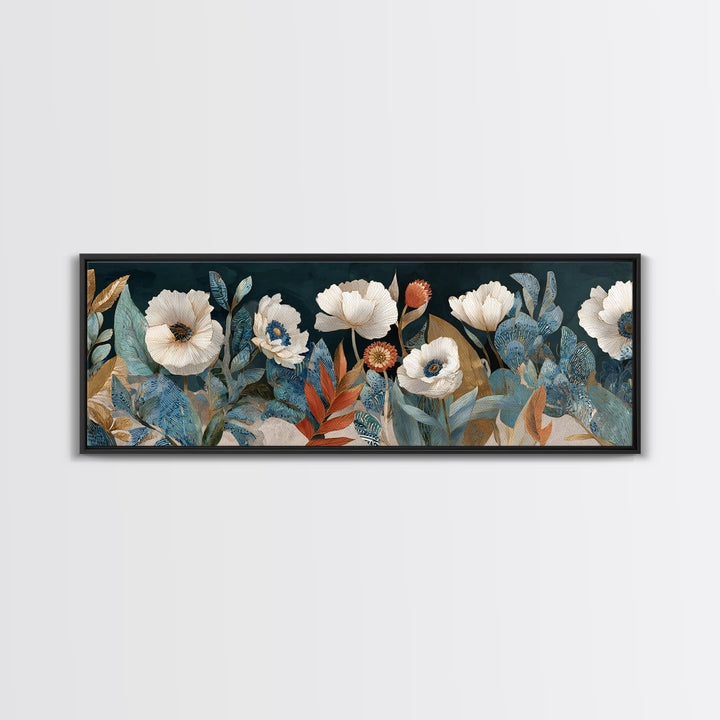 Poppies Beside a Stone Garden Wall Framed Canvas Print, French Country Art, Landscape Wall Art, Farmhouse Decor, Country, FCA-3x1-7