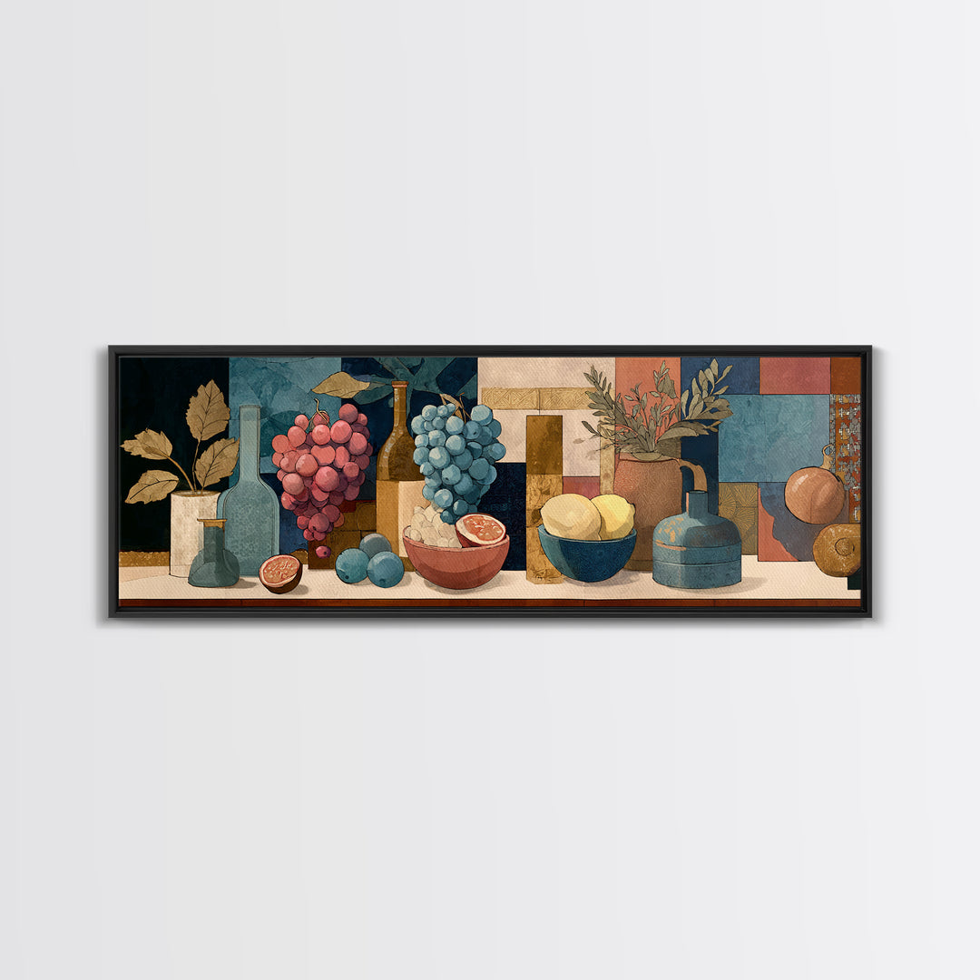 Grapes and Wine Still Life Framed Canvas Print, French Country Art, Farmhouse Decor, Fine Art, Country, Farmhouse Wall Art, FCA-3x1-73