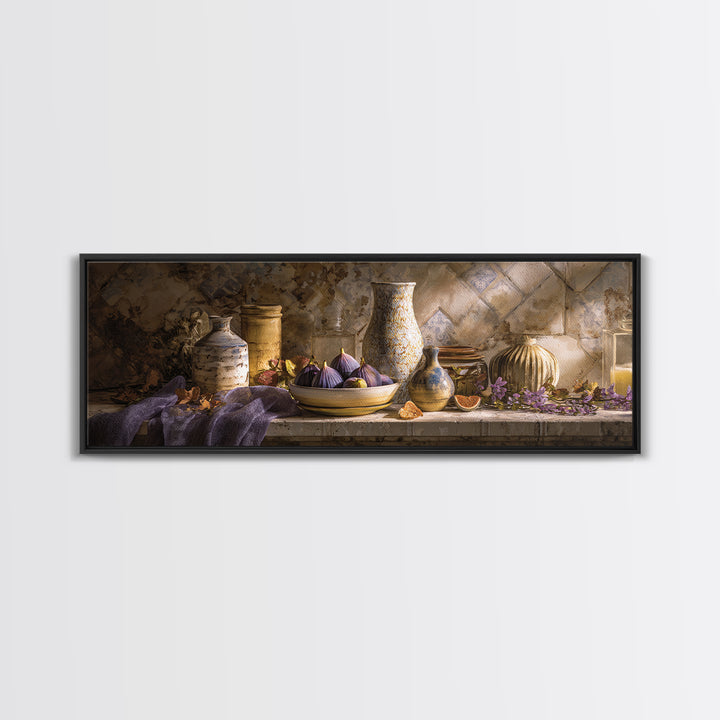 Figs on Ceramic Plate Canvas Print, French Country Art, Landscape Painting, Farmhouse Decor, Abstract Art, Country, FCA-3x1-8