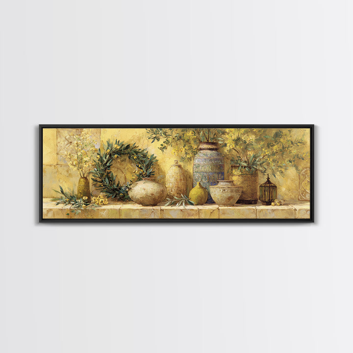 Olive Branch Wreath on Cream Ground Canvas Print, French Country Art, Minimalist Decor, Farmhouse Decor, Fine Art, Country, FCA-3x1-86