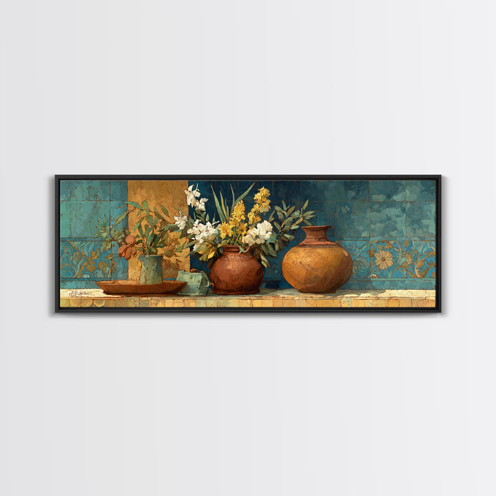 Antique Copper Pot and Flowers Still Life Canvas Print, French Country Art, Art Print, Farmhouse Decor, Watercolor Art, Country, FCA-3x1-88