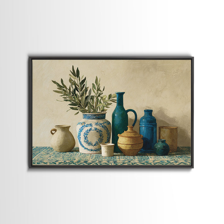 Olive Branch Wreath on Cream Ground Canvas Print, French Country Art, Minimalist Decor, Farmhouse Decor, Fine Art, Country, FCA-3x2-26