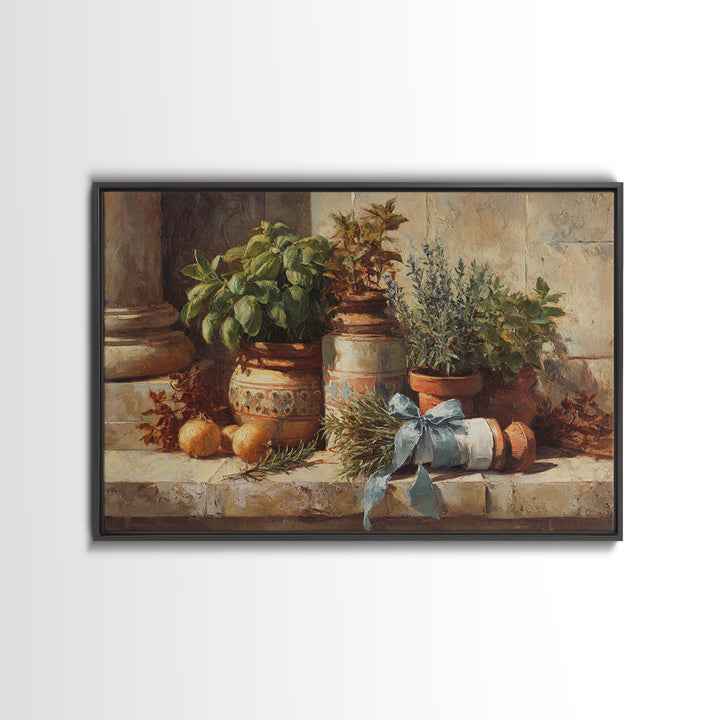 Farmhouse Kitchen Herbs Tied Framed Canvas Print, French Country Art, Digital Wall Art, Farmhouse Decor, Watercolor Art, FCA-3x2-41