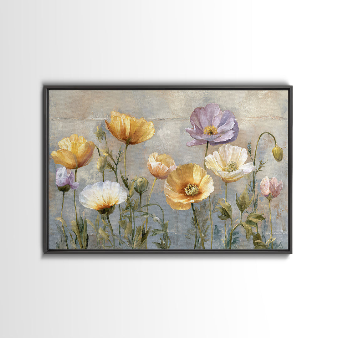 Poppies Beside a Stone Garden Wall Canvas Print, French Country Art, Oil Painting, Farmhouse Decor, Fine Art, Country, FCA-3x2-43