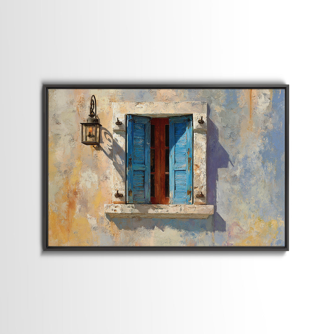 Weathered Window with Blue Shutters Canvas Print, French Country Art, Home Decor Gift, Farmhouse Decor, Fine Art, Country, FCA-3x2-49
