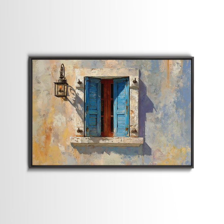 Weathered Window with Blue Shutters Canvas Print, French Country Art, Home Decor Gift, Farmhouse Decor, Fine Art, Country, FCA-3x2-49
