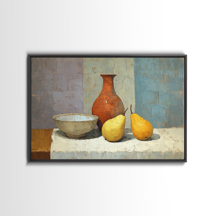 Pear Still Life on Linen Tablecloth Canvas Print, French Country Art, Printable Art, Farmhouse Decor, Abstract Art, Country, FCA-3x2-56