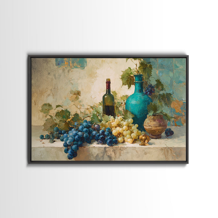 Grapes and Wine Still Life Canvas Print, French Country Art, Oil Painting, Farmhouse Decor, Country, Digital Art Prints, FCA-3x2-61