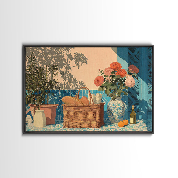 French Market Basket Canvas Print, French Country Art, Landscape Painting, Farmhouse Decor, Oil Painting, Country, FCA-3x2-83