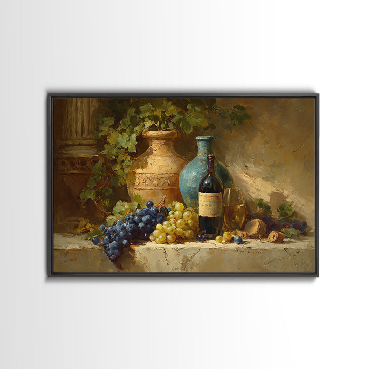 Grapes and Wine Still Life Framed Canvas Print, French Country Art, Farmhouse Decor, Fine Art, Country, Farmhouse Wall Art, FCA-3x2-85
