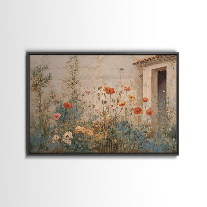 Poppies Beside a Stone Garden Wall Canvas Print, French Country Art, French Country Decor, Farmhouse Decor, Country, FCA-3x2-91