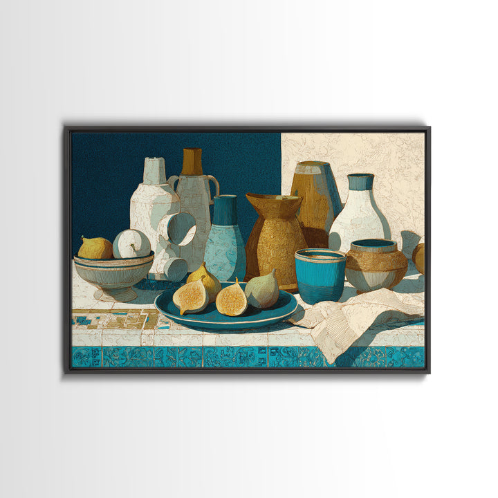 Figs on Ceramic Plate Framed Canvas Print, French Country Art, Digital Art Prints, Farmhouse Decor, Abstract Art, Country, FCA-3x2-92