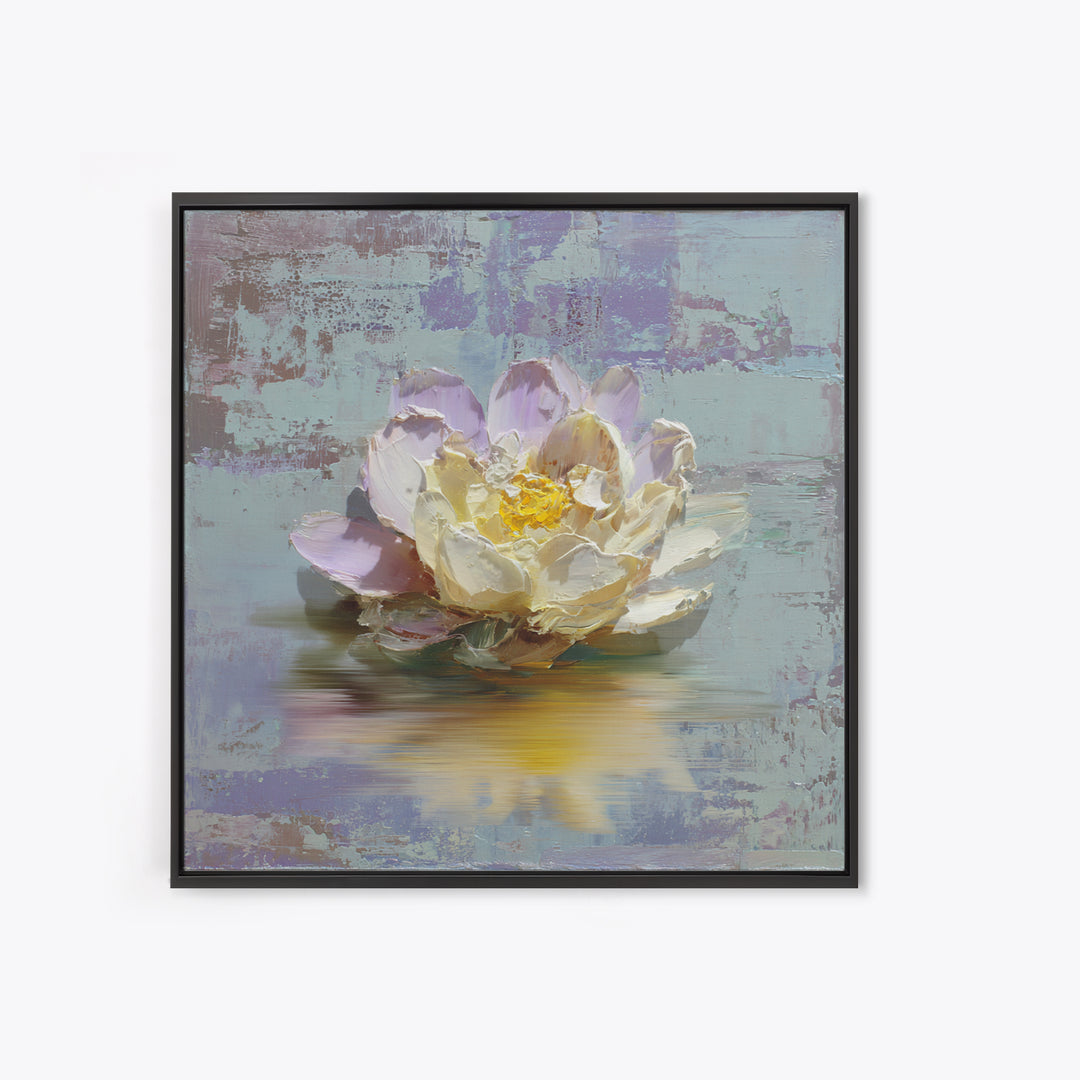 Lotus Blossom Floating on Still Water Canvas Print, Floral Art, Art Nouveau Locket, Living Room Decor, Fine Art, Bloom, FLO-1x1-14