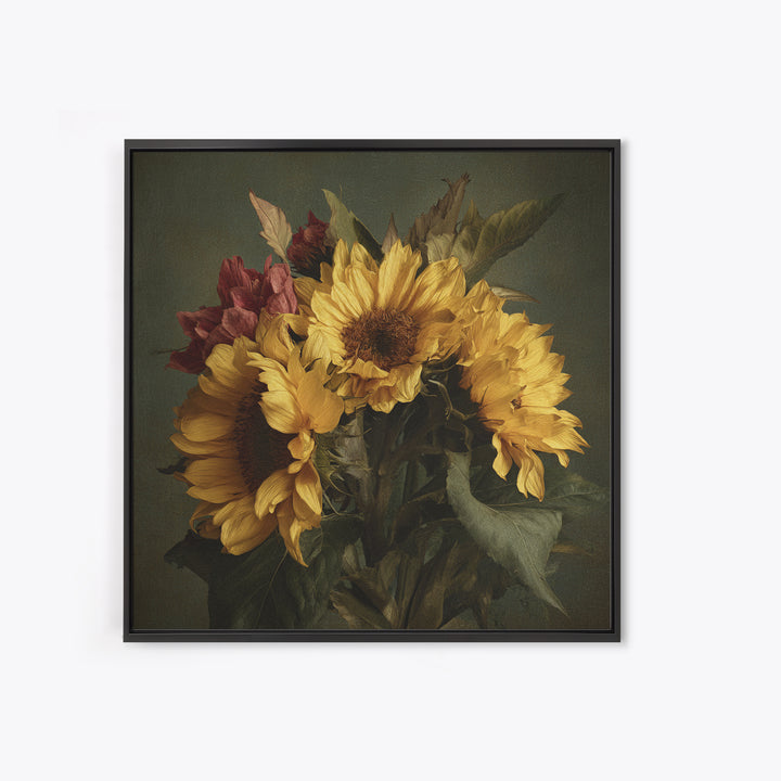 Sunflower Bouquet in Bold Golden Tones Framed Canvas Print, Floral Art, Textured Painting, Living Room Decor, Fine Art, Bloom, FLO-1x1-29