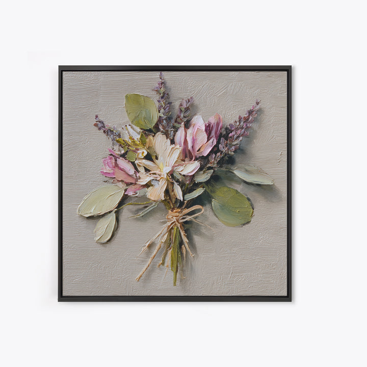 Lavender Bundle Tied Framed Canvas Print, Floral Art, Neutral Tone Abstract Floral Art, Living Room Decor, Fine Art, Bloom, FLO-1x1-34