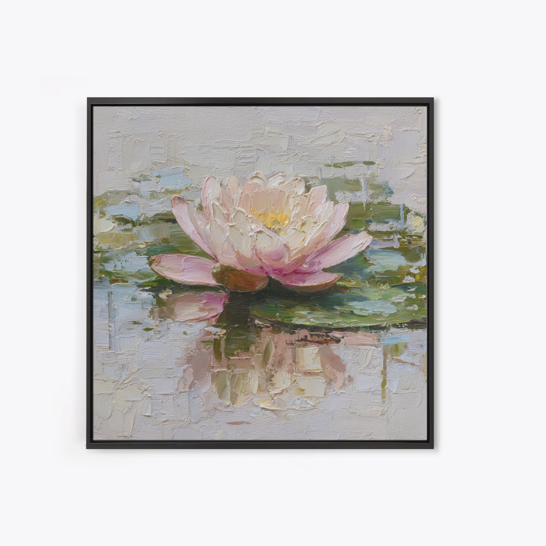Lotus Blossom Floating on Still Water Framed Canvas Print, Floral Art, Gallery Decor, Living Room Decor, Fine Art, Bloom, FLO-1x1-62