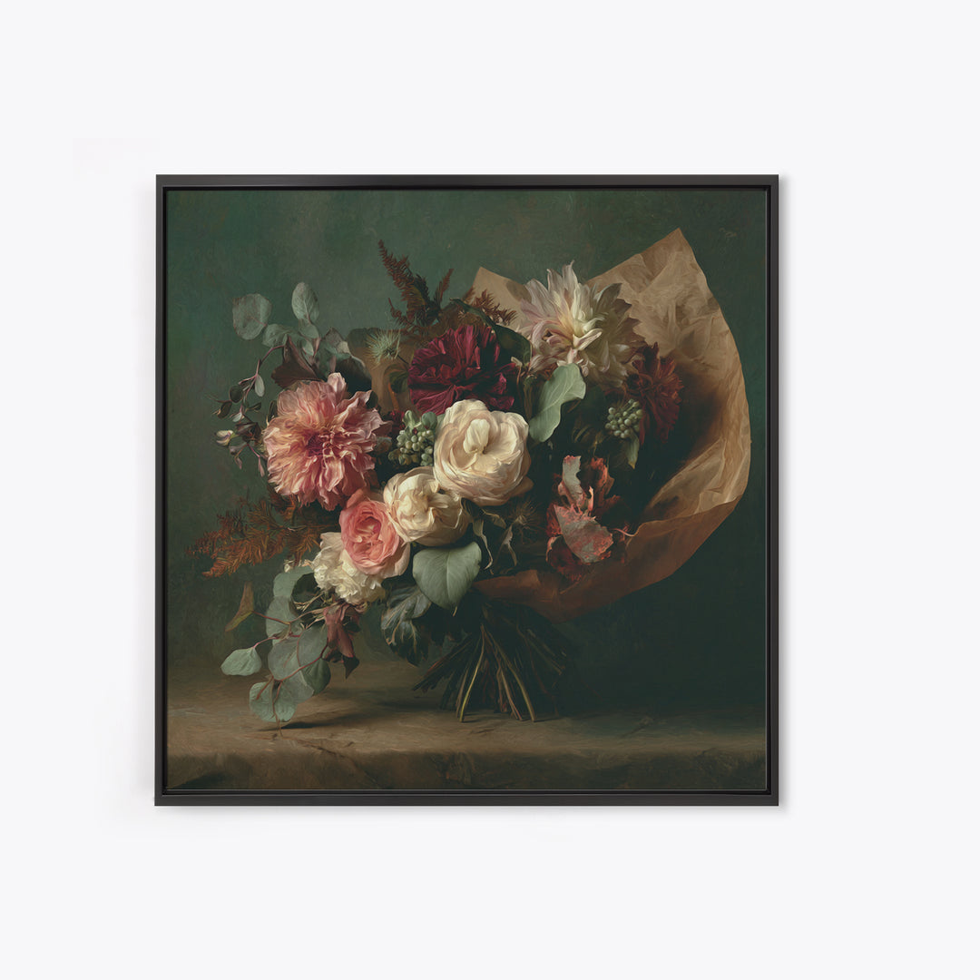 Romantic Bouquet Wrapped Framed Canvas Print, Floral Art, Modern Southern Floral Art, Living Room Decor, Fine Art, Bloom, FLO-1x1-72