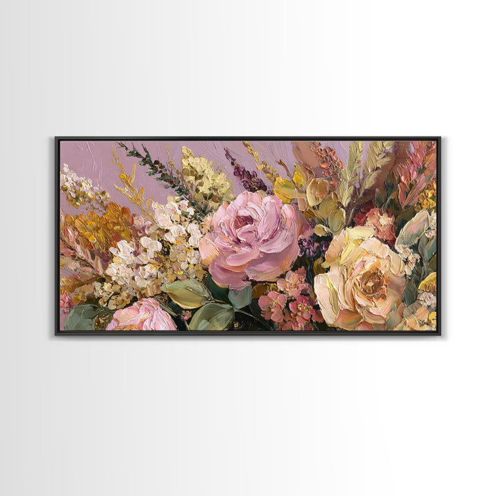 Floral Wreath of Garden Roses and Herbs Canvas Print, Floral Art, Dark Academia Decor, Living Room Decor, Fine Art, Bloom, FLO-2x1-61
