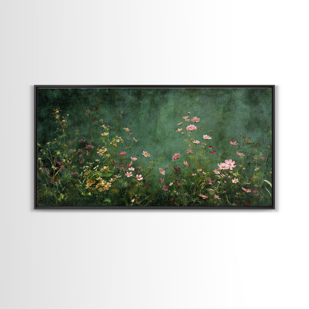 Wildflower Meadow in Loose Impressionist Paint Framed Canvas Print, Floral Art, Neutral Decor, Living Room Decor, Oil Painting, FLO-2x1-95