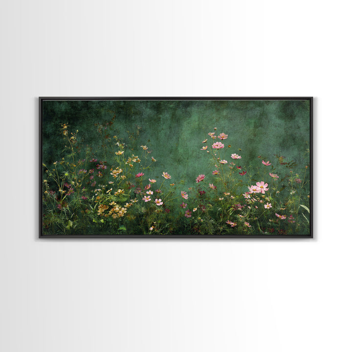 Wildflower Meadow in Loose Impressionist Paint Framed Canvas Print, Floral Art, Neutral Decor, Living Room Decor, Oil Painting, FLO-2x1-95