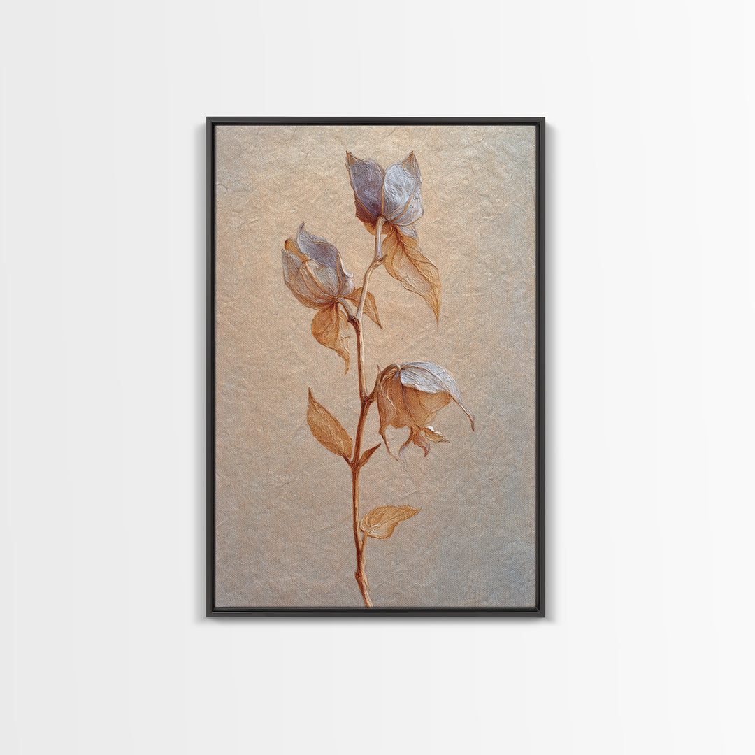 Orchid Stem with Elegant Negative Space Framed Canvas Print, Floral Art, Dark Academia Decor, Living Room Decor, Bloom, FLO-2x3-43
