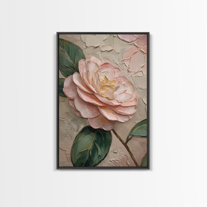 Camellia Bloom with Glossy Leaves Canvas Print, Floral Art, Digital Art, Living Room Decor, Fine Art, Bloom, Floral Art Print, FLO-2x3-72