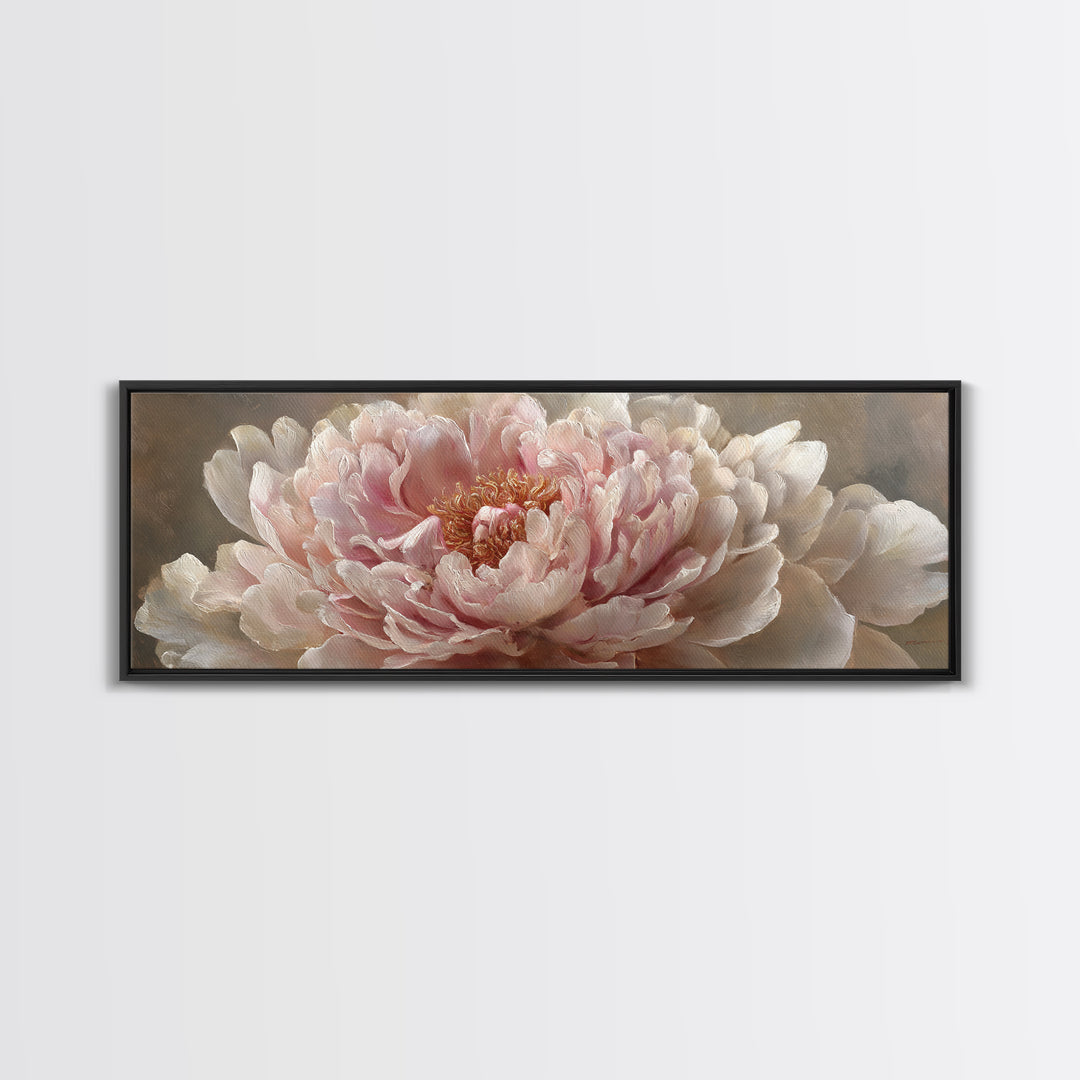 Oversized Blush Peony Canvas Print, Floral Art, Neutral Tone Abstract Floral Art, Living Room Decor, Fine Art, Bloom, FLO-3x1-41