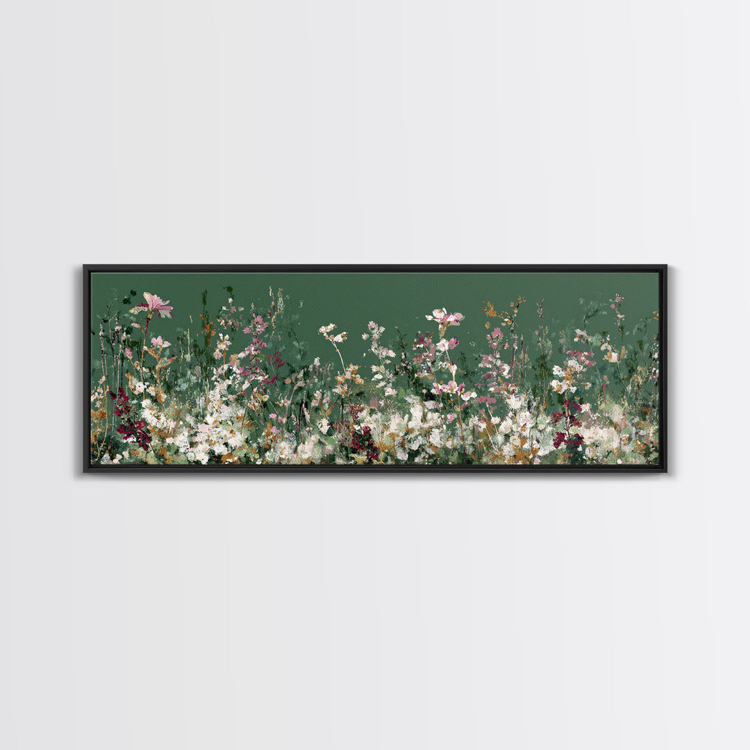 Wildflower Meadow in Loose Impressionist Paint Framed Canvas Print, Floral Art, Midcentury Modern, Living Room Decor, Bloom, FLO-3x1-67
