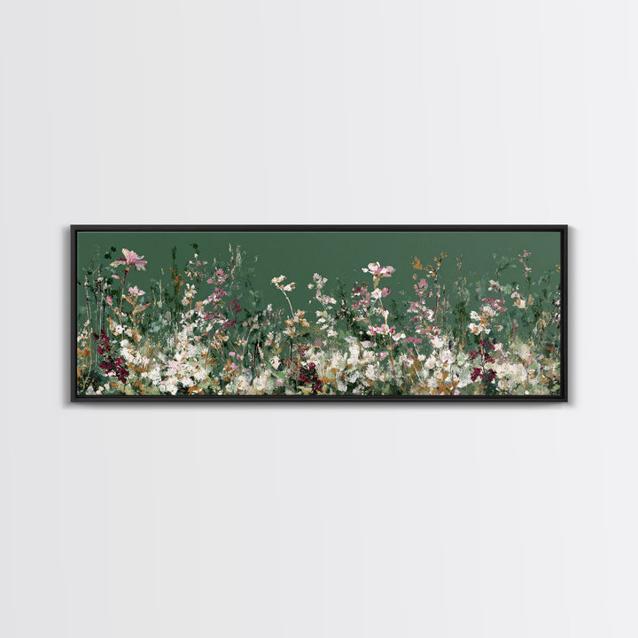 Wildflower Meadow in Loose Impressionist Paint Framed Canvas Print, Floral Art, Midcentury Modern, Living Room Decor, Bloom, FLO-3x1-67