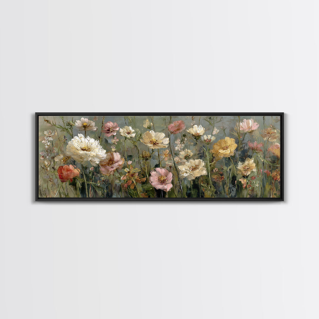 Wildflower Meadow in Loose Impressionist Paint Canvas Print, Floral Art, Art Print, Living Room Decor, Fine Art, Bloom, FLO-3x1-91
