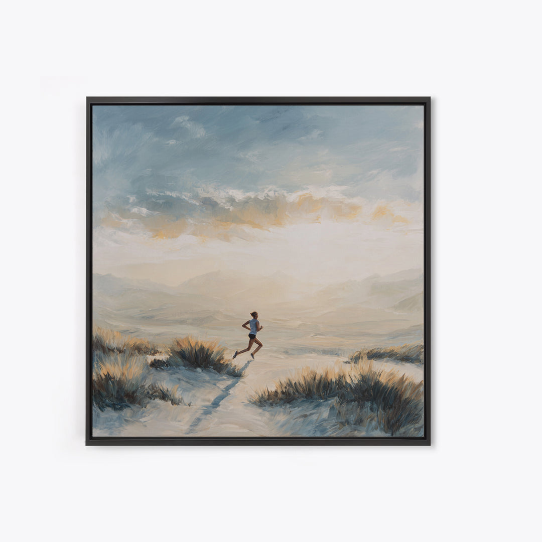 Mountain Trail Runner Framed Canvas Print, Fitness Studio Art, Motivational Canvas, Gym Decor, Watercolor Art, Motion, FSA-1x1-100