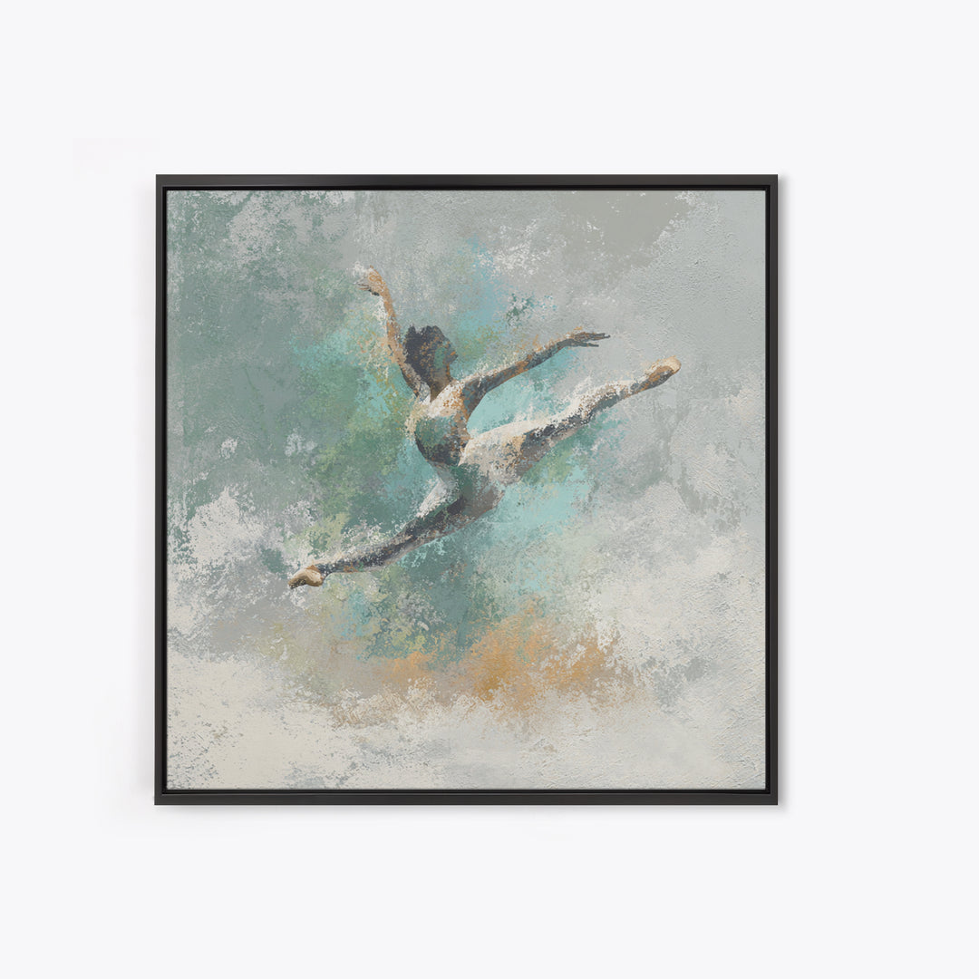 Dancer Leap with Painterly Energy Framed Canvas Print, Fitness Studio Art, Motivational Poster, Gym Decor, Fine Art, Motion, FSA-1x1-11