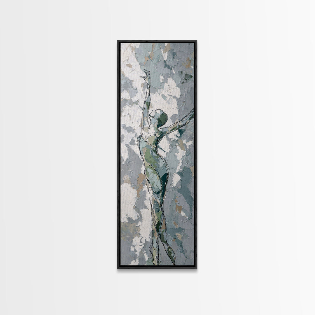 Pilates Figure in Elegant Contour Line Framed Canvas Print, Fitness Studio Art, Textured Painting, Gym Decor, Fine Art, Motion, FSA-1x3-80