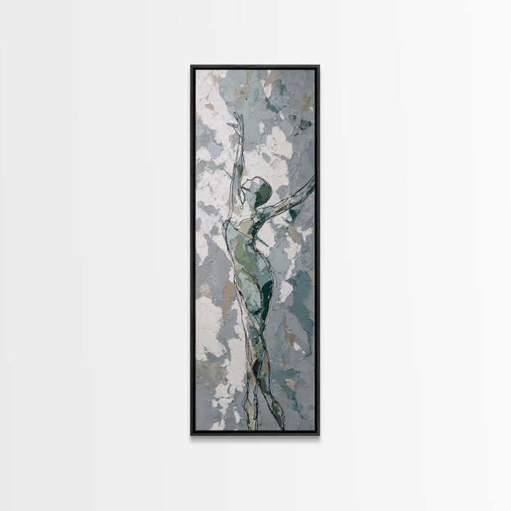 Pilates Figure in Elegant Contour Line Framed Canvas Print, Fitness Studio Art, Textured Painting, Gym Decor, Fine Art, Motion, FSA-1x3-80