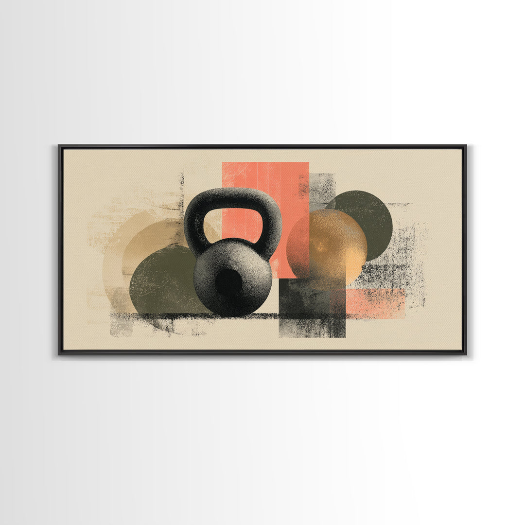 Kettlebell and Chalk Dust Canvas Print, Fitness Studio Art, Yoga Room Decor, Gym Decor, Abstract Art, Motion, Textured Painting, FSA-2x1-26