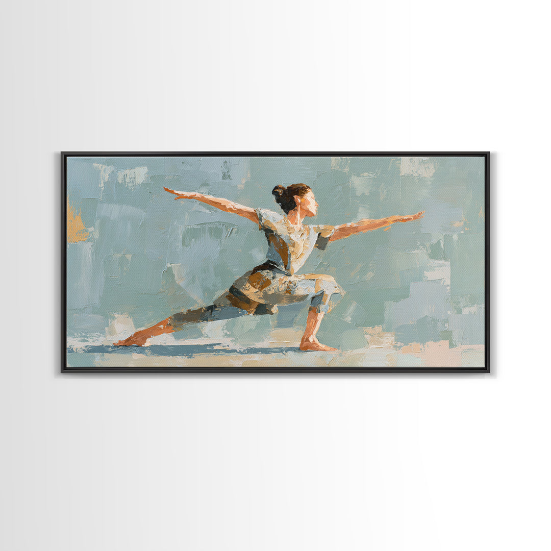 Yoga Warrior Pose Framed Canvas Print, Fitness Studio Art, Fitness, Gym Decor, Motion, Dancing Wall Art, Fitness Motivation, FSA-2x1-3