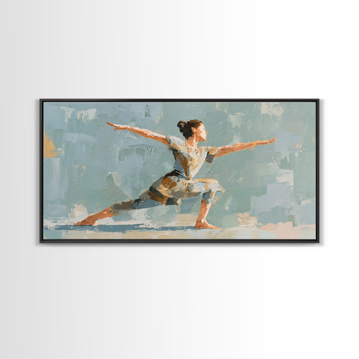 Yoga Warrior Pose Framed Canvas Print, Fitness Studio Art, Fitness, Gym Decor, Motion, Dancing Wall Art, Fitness Motivation, FSA-2x1-3