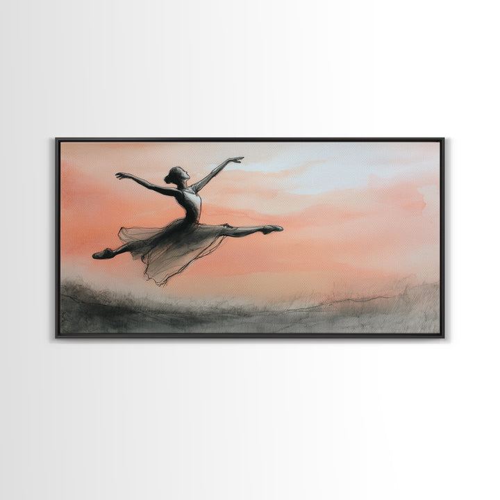 Dancer Leap with Painterly Energy Framed Canvas Print, Fitness Studio Art, Textured Painting, Gym Decor, Fine Art, Motion, FSA-2x1-7