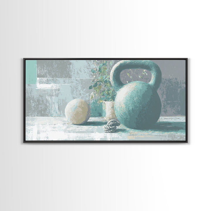 Kettlebell and Chalk Dust Canvas Print, Fitness Studio Art, Art Print, Gym Decor, Watercolor Art, Motion, Motivational Poster, FSA-2x1-74