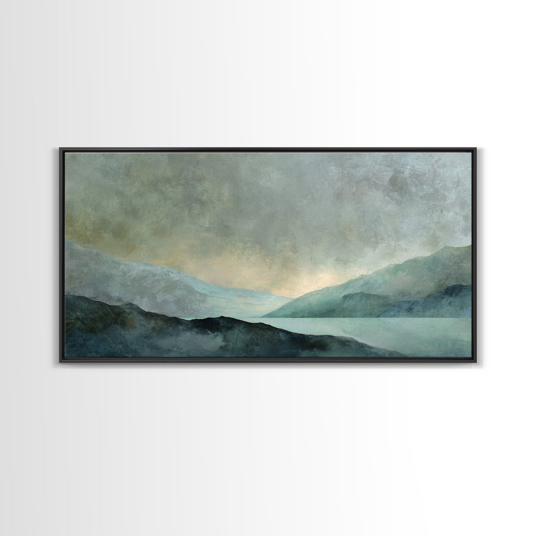 Sunrise over Mountains as Endurance Metaphor Framed Canvas Print, Fitness Studio Art, Aesthetic Room Decor, Gym Decor, Motion, FSA-2x1-92