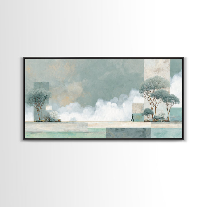 Runner Silhouette Breaking Through Morning Mist Canvas Print, Fitness Studio Art, Minimalist Decor, Gym Decor, Fine Art, Motion, FSA-2x1-93