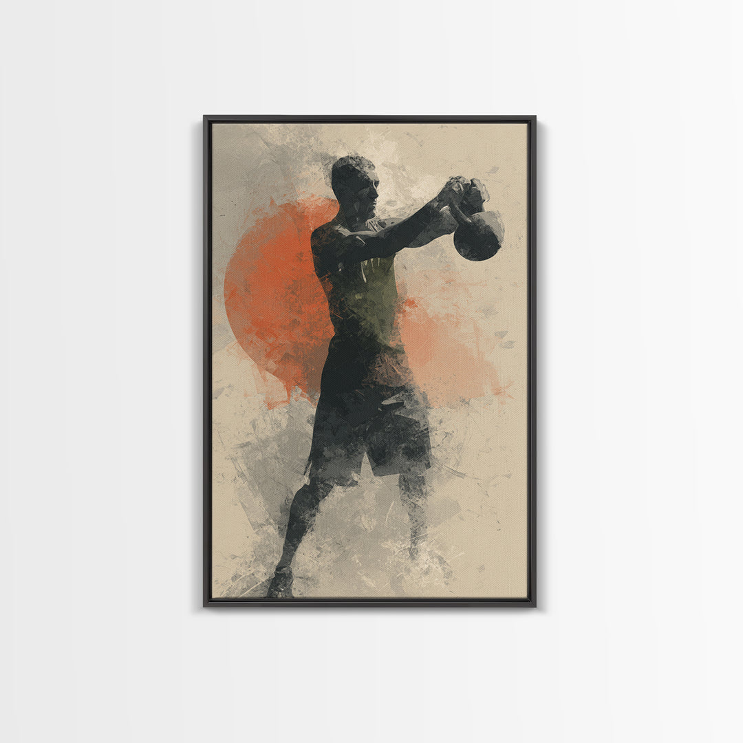 Kettlebell and Chalk Dust Canvas Print, Fitness Studio Art, Yoga Room Decor, Gym Decor, Oil Painting, Motion, Textured Painting, FSA-2x3-14