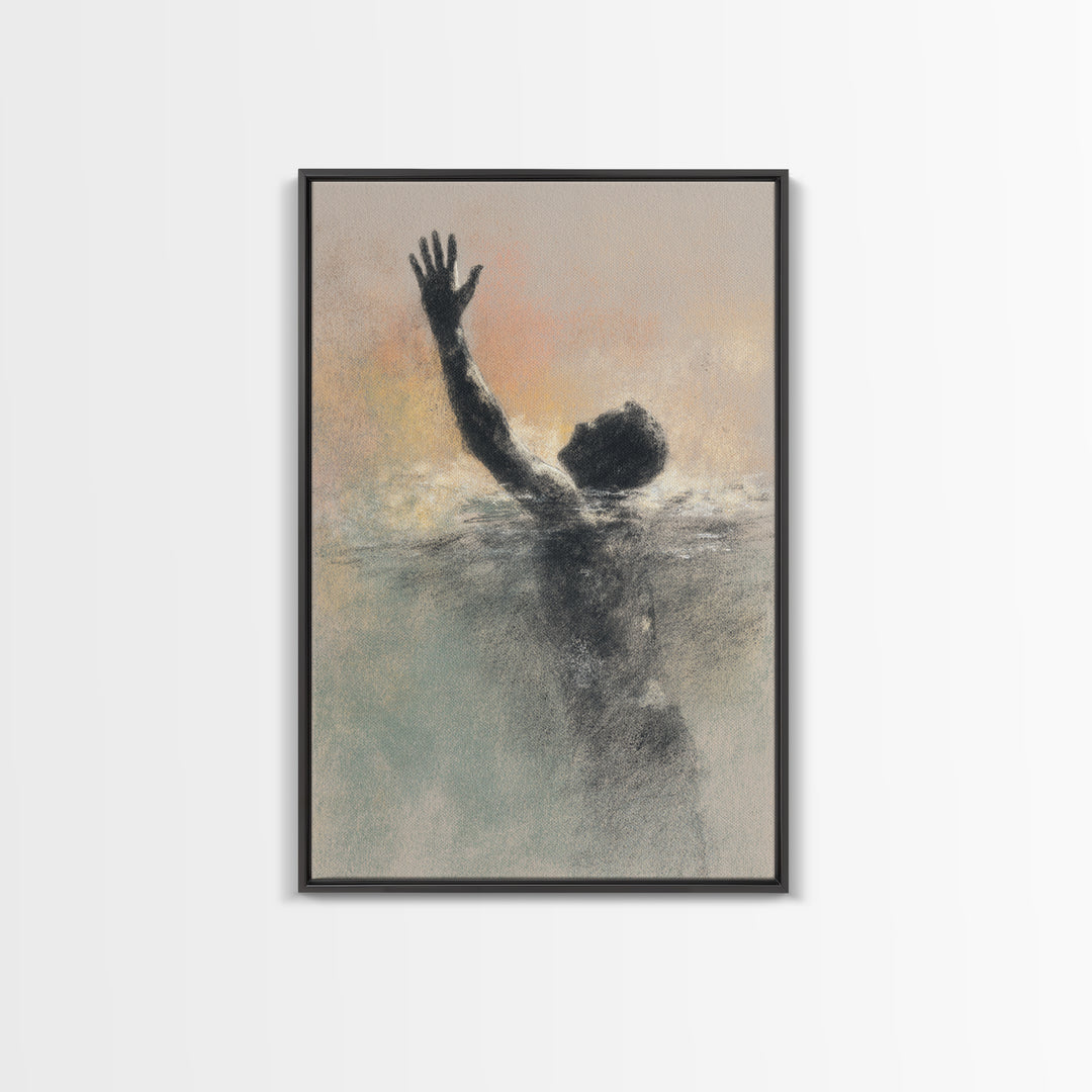 Swimmer Emerging Through Water Texture Framed Canvas Print, Fitness Studio Art, Dance Studio Decor, Gym Decor, Abstract Art, FSA-2x3-26