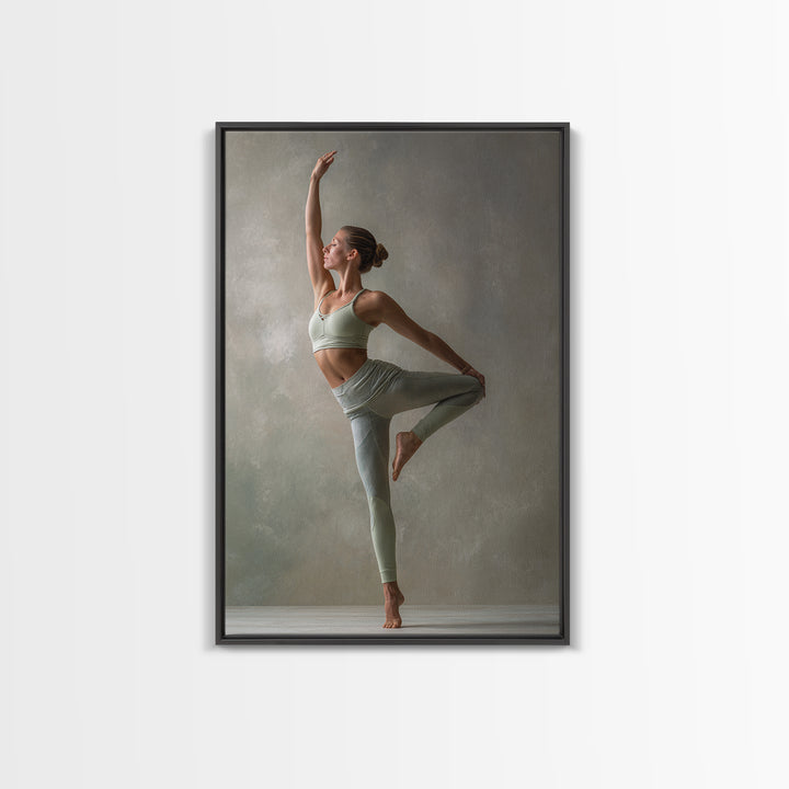 Female Athlete Stretching Framed Canvas Print, Fitness Studio Art, Dance Studio Decor, Gym Decor, Oil Painting, Motion, FSA-2x3-59