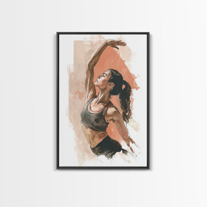Female Athlete Stretching Framed Canvas Print, Fitness Studio Art, Boho Decor, Gym Decor, Abstract Art, Motion, Printable Art, FSA-2x3-83