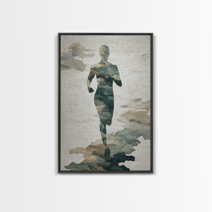 Runner Silhouette Breaking Through Morning Mist Canvas Print, Fitness Studio Art, Wall Decor, Gym Decor, Fine Art, Motion, FSA-2x3-9