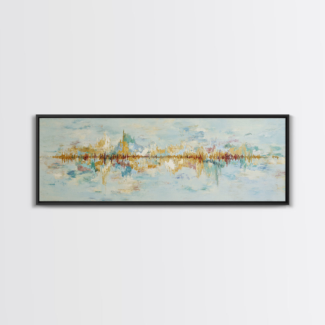 Abstract Heartbeat Line Through Color Fields Framed Canvas Print, Fitness Studio Art, Textured Painting, Gym Decor, Motion, FSA-3x1-9